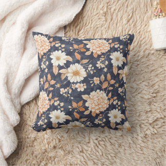 Autumn Farmhouse Fall Throw Blue Floral Cushion
