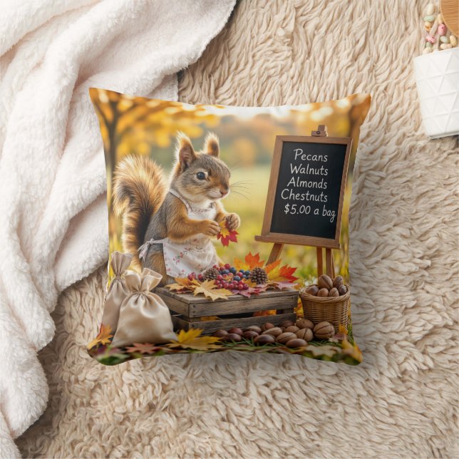 Autumn Farmstand With a Squirrel  Cushion (Blanket)