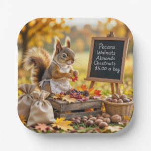 Autumn Farmstand With a Squirrel  Paper Plate