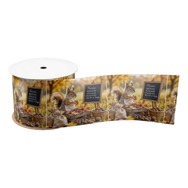 Autumn Farmstand With a Squirrel  Satin Ribbon (Spool)