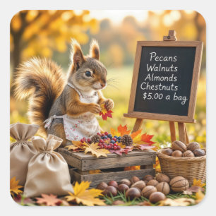 Autumn Farmstand With a Squirrel  Square Sticker