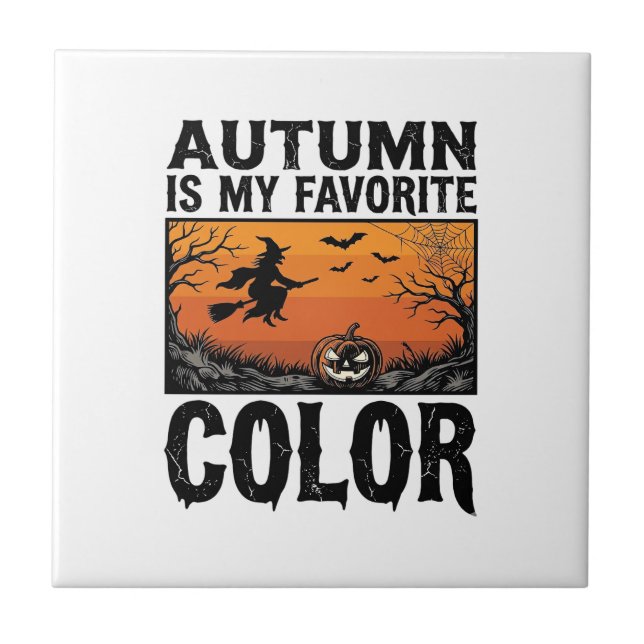 Autumn Favourite Colour Halloween Pumpkin Vector D Ceramic Tile (Front)