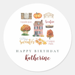 Autumn Favourites Whimsical Rustic Birthday Party Classic Round Sticker