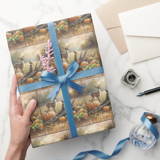 Autumn Fawn In a Pumpkin Patch Wrapping Paper (Gifting)