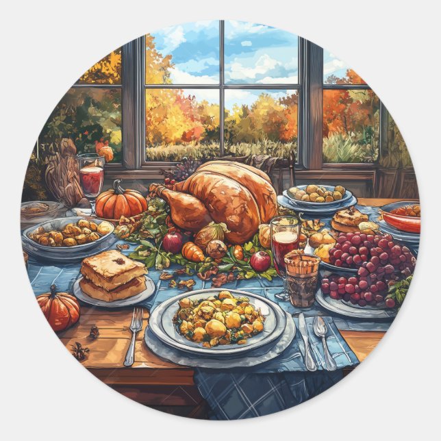 Autumn Feast: A Thanksgiving Celebration Classic Round Sticker (Front)