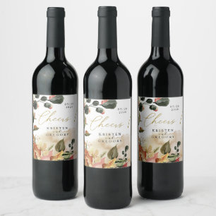 autumn feel elegant floral cheers wedding wine label