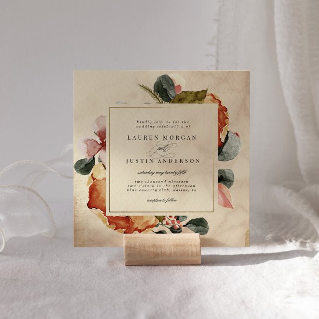 Autumn Feel Elegant Floral Square Wedding Invitation (Creator Uploaded)