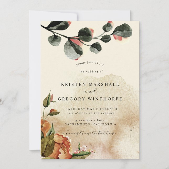 autumn feel elegant floral Wedding Invitation (Front)
