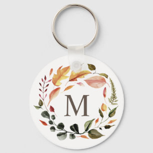 autumn feel elegant wreath monogram key ring