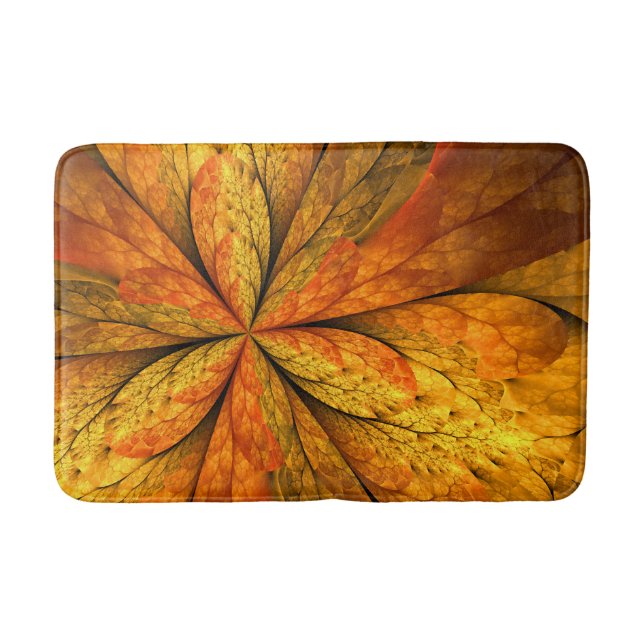 Autumn Feeling, Modern Abstract Fractal Flower Bath Mat (Front)