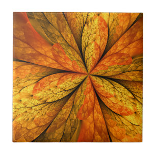 Autumn Feeling, Modern Abstract Fractal Flower Ceramic Tile