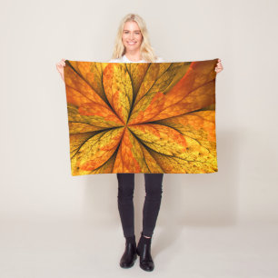 Autumn Feeling, Modern Abstract Fractal Flower Fleece Blanket