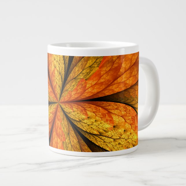 Autumn Feeling, Modern Abstract Fractal Flower Large Coffee Mug (Front Right)