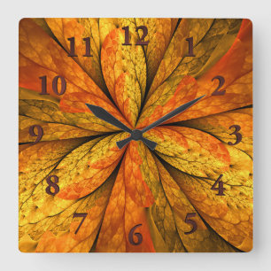 Autumn Feeling, Modern Abstract Fractal Flower Square Wall Clock