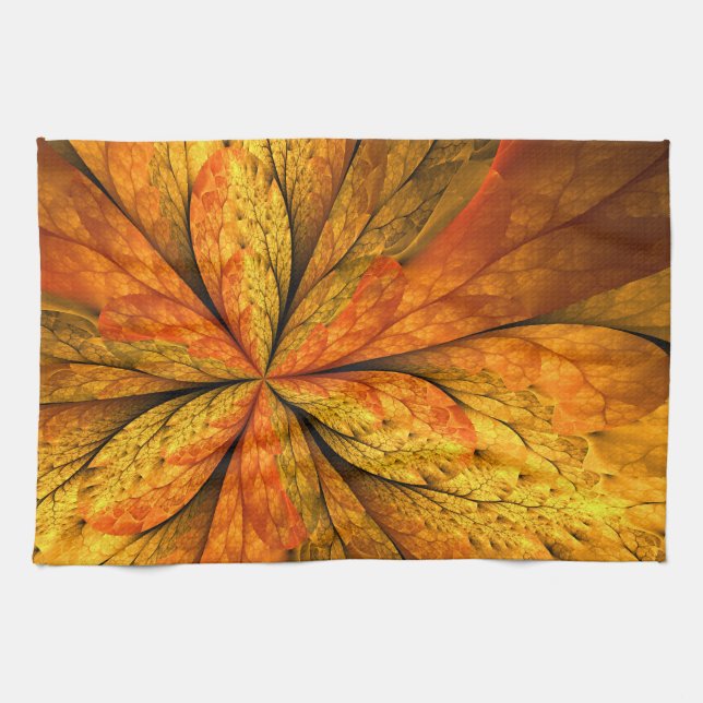Autumn Feeling, Modern Abstract Fractal Flower Tea Towel (Horizontal)