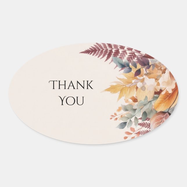 Autumn Fern Leaves Wedding Thank You Sticker (Front)