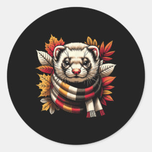 Autumn Ferret Fall Leaves Cosy Seasonal Vibes Than Classic Round Sticker