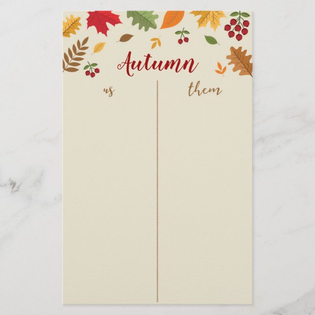 Autumn Festival Bunco Party Game Tally Sheet (Front)