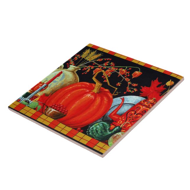 Autumn Festive Antique Painting Pumpkin Decoration Ceramic Tile (Side)