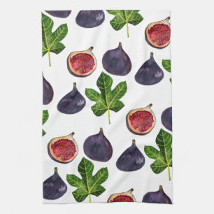 Autumn Figs Watercolor Painting Tea Towel