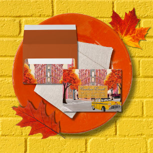 Autumn Flatiron Building NYC Wedding Taxi Envelope