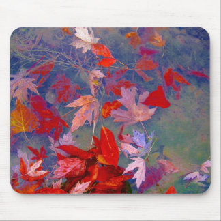 Autumn floating leaves mouse pad