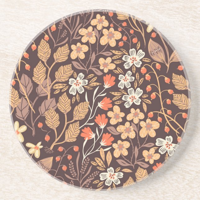Autumn Flora: Vintage Seamless Pattern Coaster (Front)