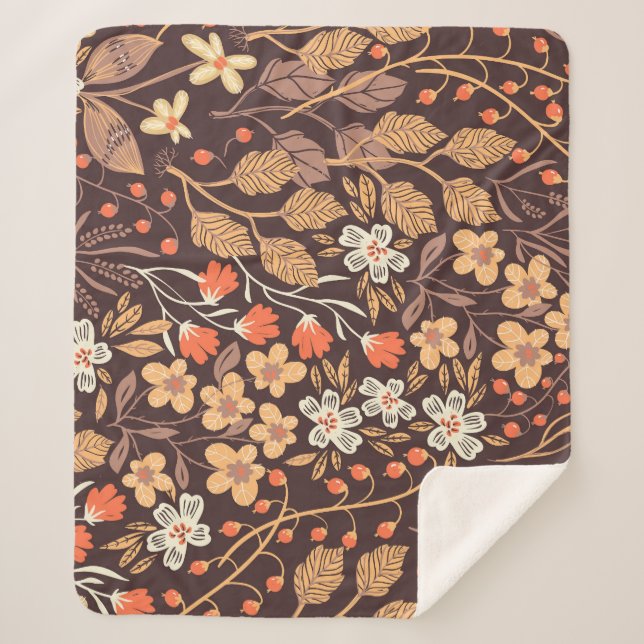 Autumn Flora: Vintage Seamless Pattern Sherpa Blanket (Front)