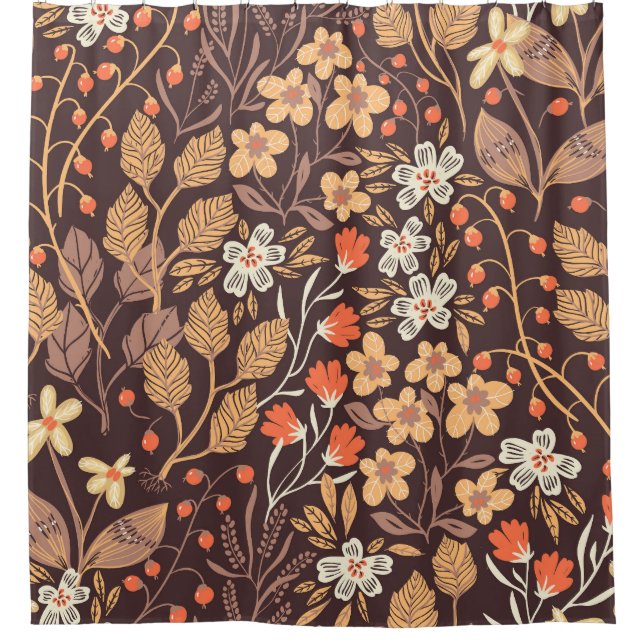 Autumn Flora: Vintage Seamless Pattern Shower Curtain (Front)