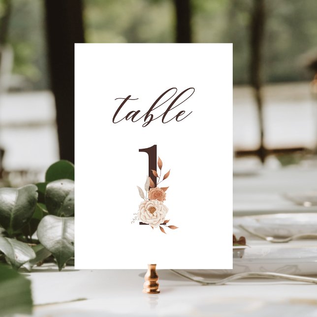 Autumn Floral 1 Brown Rust Wedding Table Number (Creator Uploaded)