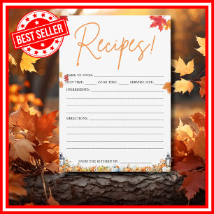 Autumn Floral A Little Pumpkin Baby Shower Recipe Invitation