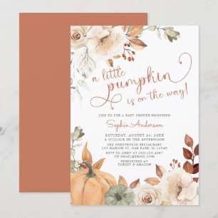  Autumn Floral A Little Pumpkin Fall Baby Shower I Invitation