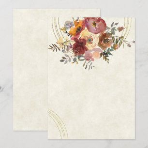 Autumn floral and gold blank wedding invitation