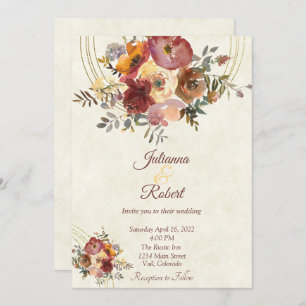 Autumn floral and gold custom wedding invitation