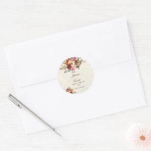Autumn floral and gold wedding classic round sticker