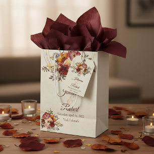 Autumn floral and gold wedding   medium gift bag