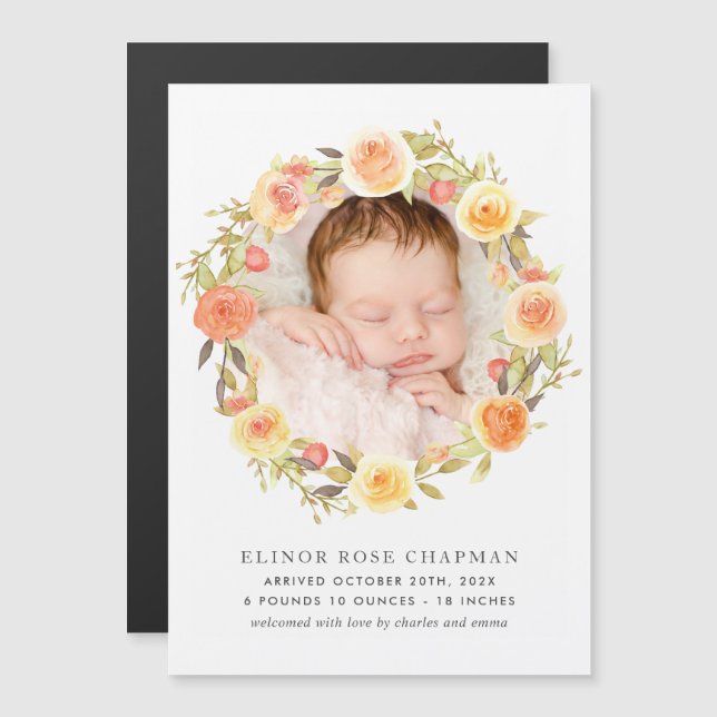 Autumn Floral Baby Magnetic Birth Announcement (Front/Back)