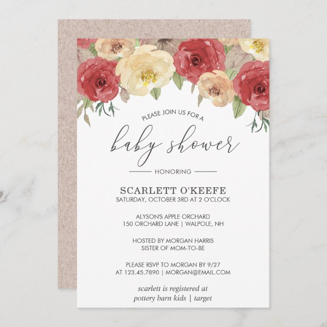 Autumn Floral Baby Shower Invitation (Front/Back)