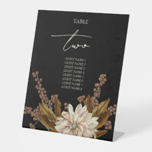 Autumn Floral Black Fall Wedding Table Number Pedestal Sign