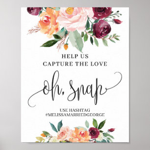 Autumn Floral blush burgundy orange ph snap sign