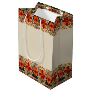 Autumn floral border print medium gift bag