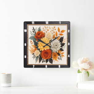 Autumn Floral Bouquet Nature  Square Wall Clock