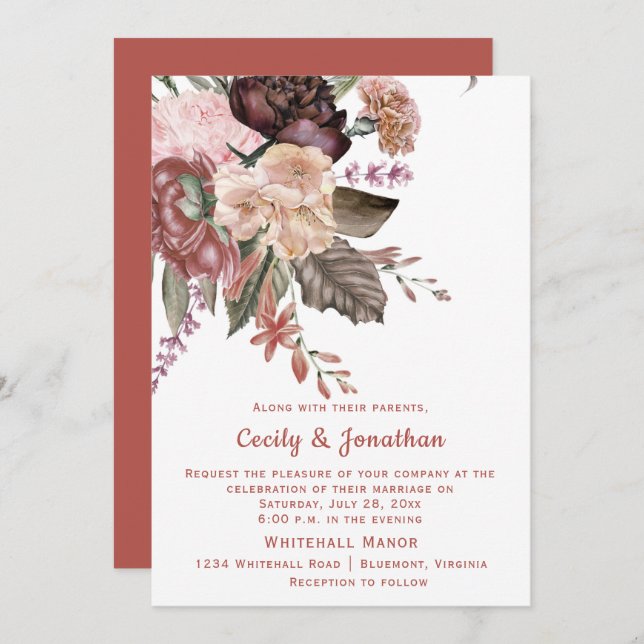 Autumn Floral Bouquet Wedding | Invitation (Front/Back)