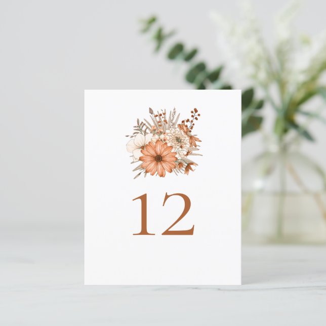 Autumn Floral Bouquet Wedding Table Number (Standing Front)