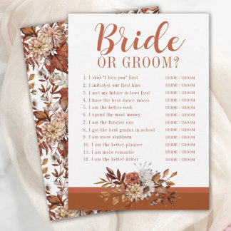 Autumn Floral Bridal Shower Game Invitation