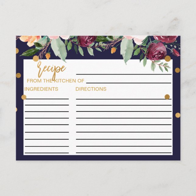 Autumn Floral Bridal Shower Recipe Cards (Front)