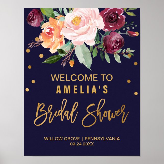 Autumn Floral Bridal Shower Welcome Poster (Front)