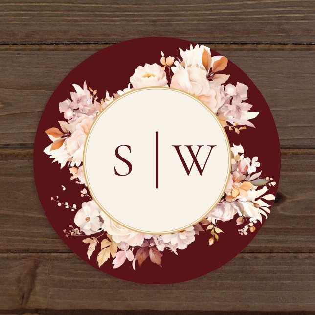 Autumn Floral Burgundy Cream Wedding Envelope Seal (Creator Uploaded)