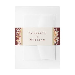 Autumn Floral Burgundy Cream Wedding Invitation Belly Band