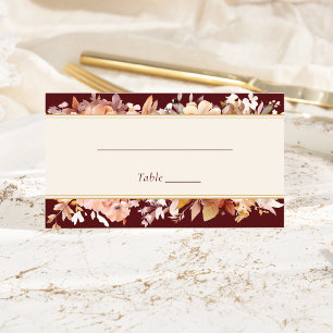 Autumn Floral Burgundy Cream Wedding Place Card